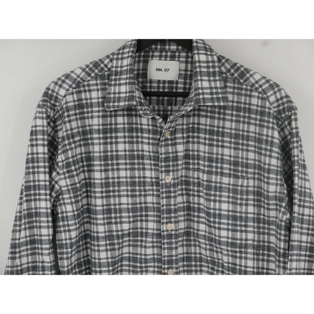 NN. 07 Shirt Gray Plaid Organic Cotton Flannel Button Up Casual Men's Medium